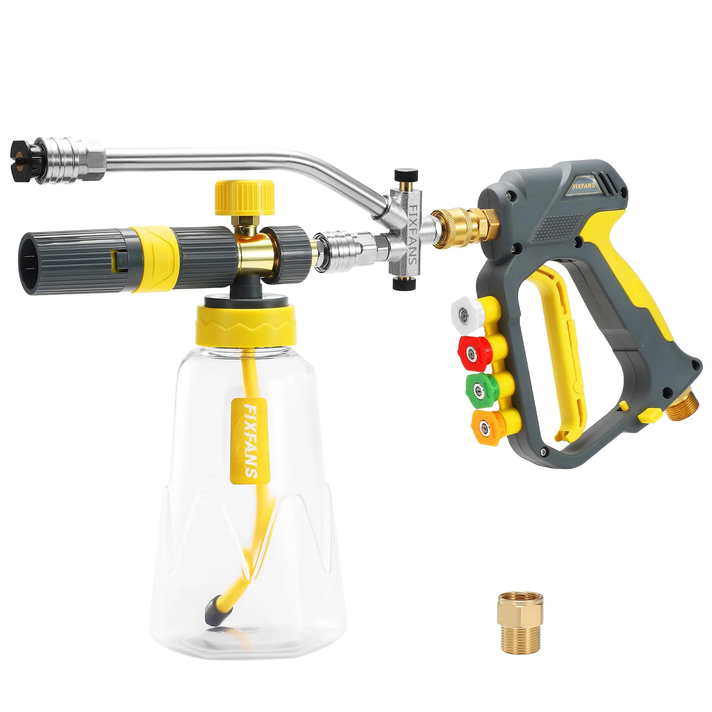 Foam Cannon Gun Dual Connector Accessory for Pressure Washer, Double Tip Attachment Soap Cannon with Power Washer Short Gun, Car Wash Foam Gun Kit, 1/4" Quick Connect, 5 Nozzle Tips【DealsForYouDays】