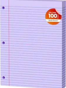 Purple Loose Leaf Paper 100 Sheets Colored Filler Paper 8 * 10.5 College Ruled Paper 3-Hole Punched Paper for 3-Ring Binders Notebook Lined 8" x 10.5"
