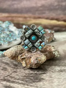 Handmade Sterling Silver 'Golden Hills Turquoise Cobble Collection' Adjustable Ring "Signed Nizhoni"