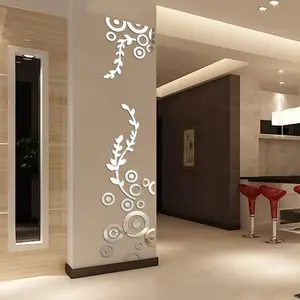 Acrylic Mirror Wall Stickers, Round Willow Branch Floral Pattern, Home Decor for Living Room, Bedroom, Closet, Family Decoration