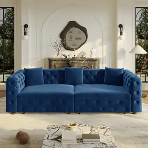 89" Extra Large Multifunctional Sofa Bed – 3-in-1 Pull Out Sofa, 4-Seater Classic Velvet Sofa with Tufted Design, Includes 3 Throw Pillows – Perfect for Apartments & Living Rooms