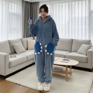 Women's Sweet Cute Shark Hooded One-Piece Pajamas - Coral Fleece Thickened Winter Loungewear Cartoon Animal Print Sleepwear Soft Warm Comfortable Home Wear Perfect for Cold Weather Cozy Nightwear Ladies Sleepsuit