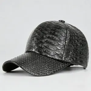 New Spring Collection Premium Leather Baseball  with Crocodile Pattern PU Duckbill  - Street Style Hip Hop Sun  modern cap