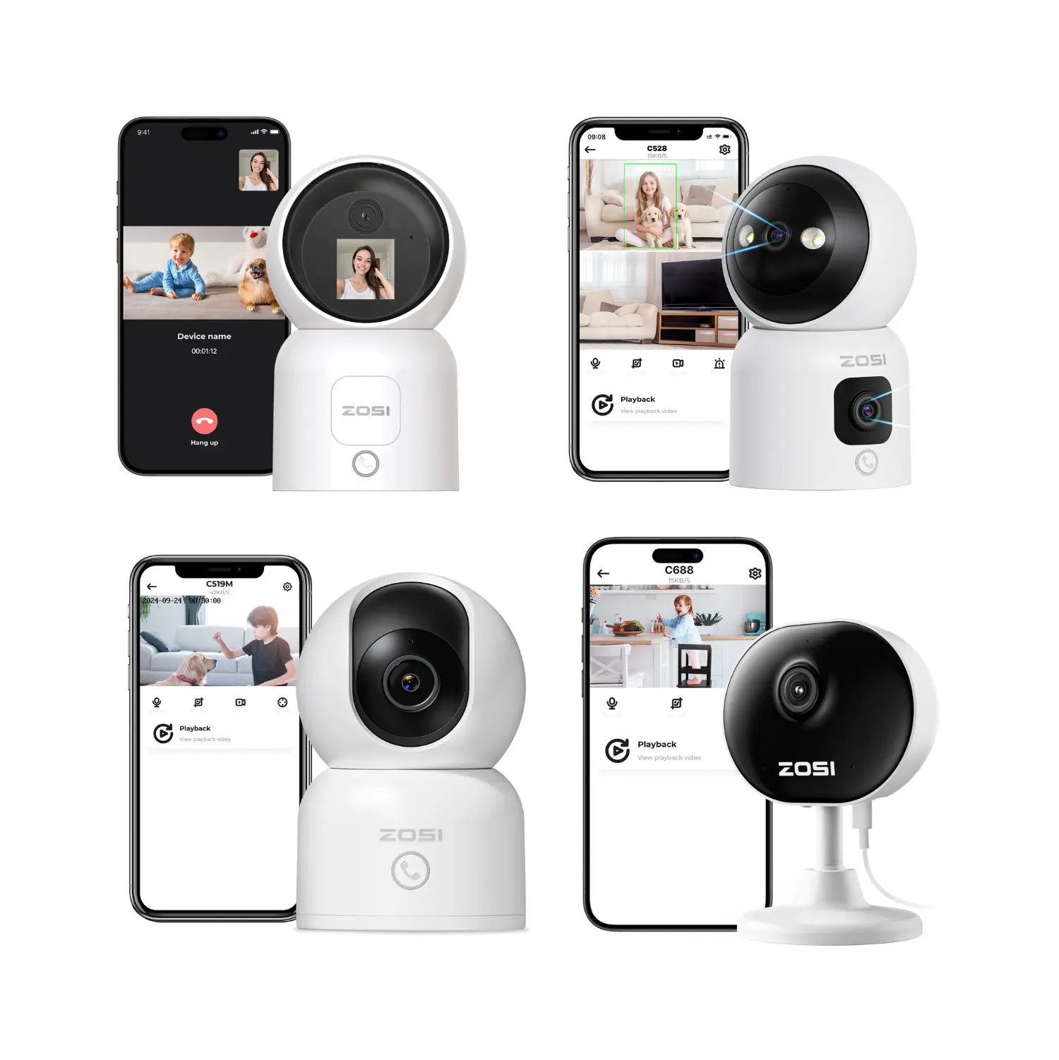 ZOSI Indoor Wifi Camera Series,2.5K/2K/2MP C519/C528/C518/C688 HD Monitor,WiFi,Human Detection,Smart Home Cam with Phone App,Night Vision,2 Way Audio,Need to Plug in Power,Easy Install