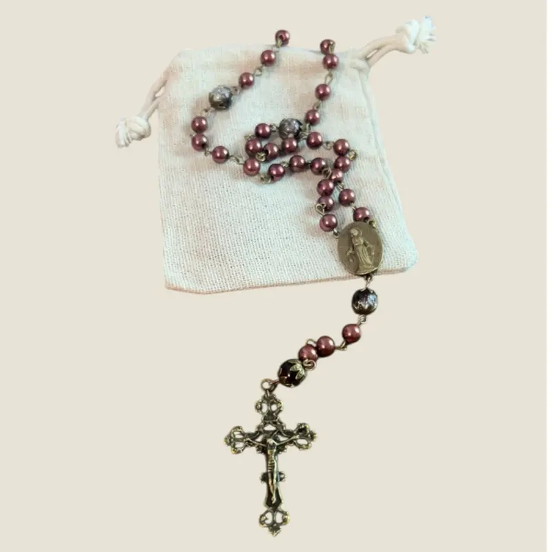 Brown Rosary with Elegant Beads and Detailed Cross Charm for Spiritual Practices