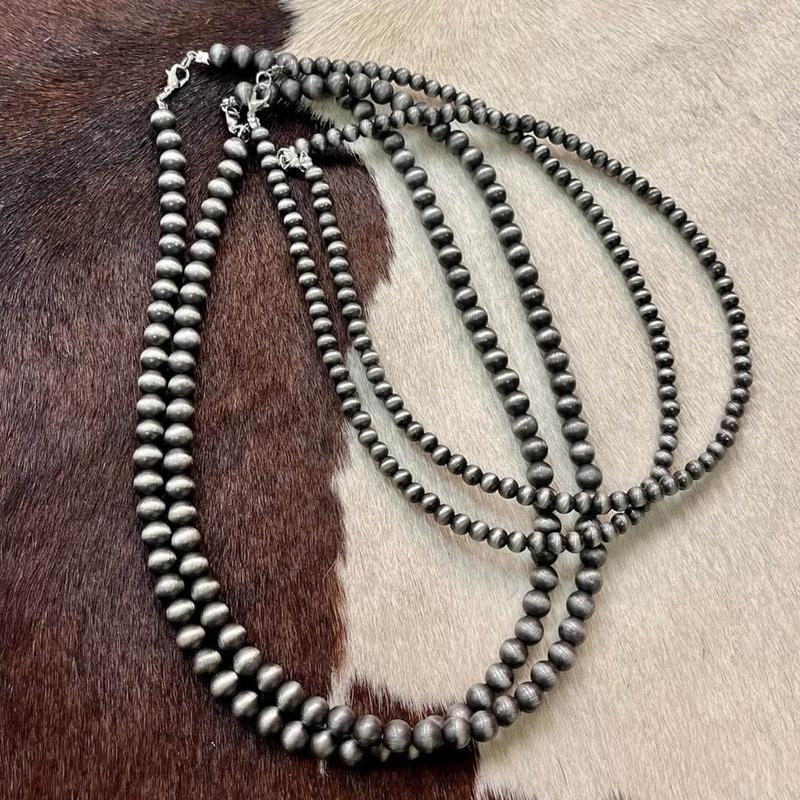 Vintage Grey-Pearl Beaded Layered Necklace Western Faux Navajo Pearl Beaded Necklace Statement Jewelry Clavicle Chain