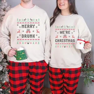 Ugly Christmas Sweater Couple, Funny Ugly Matching Christmas Sweater, Merry Drunk We're Christmas, Couples Christmas Sweater, Ugly Xmas Tee