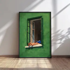 [SALE UP TO 50% + FREE SHIP] Woman Reading Print, Green Window Poster, Wall art posterrrr