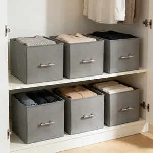 Set of 6 Foldable Storage Boxes, Non-Woven Fabric Organizer Baskets with Metal Handles, Wall Closet Shelves, Bedroom Living Room