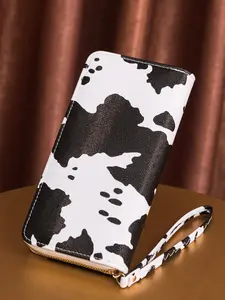 Cow Pattern Zip Around Long Wallet Cow Print Long Wallet, Women's Cute Versatile Artificial Leather Zipper Wallet Fashion Zipper, Credit Card, ID Card, Cash, Money Business Casual Work, Business, Commute, , For Gift White-Collar Workers, For Female