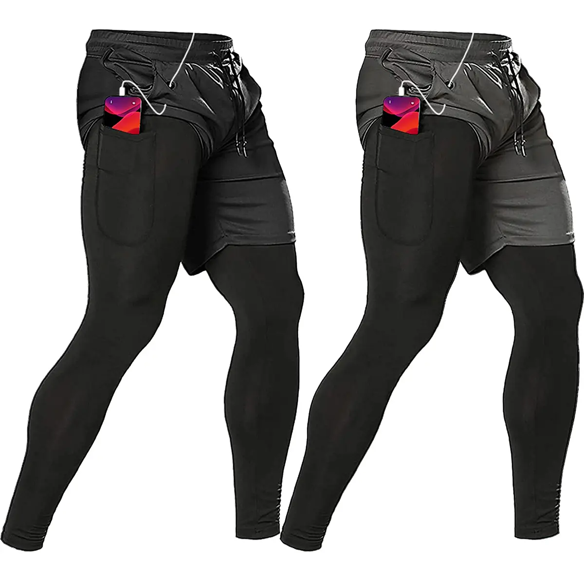 AYJKSEVEN Mens 2 in 1 Athletic Running Pants Quick Dry Gym Workout Shorts for Men Compression Pants with Pockets