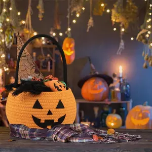 Halloween Pumpkin Basket - Trick or Treat Candy Holder | Jar-Shaped Storage Basket | Spooky Holiday Decor