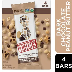 Perfect Bar Dark Chocolate Chip Peanut Butter Protein Bar, 15g Protein Snack Bar, Refrigerated Nutrition Bars, 4 Pack
