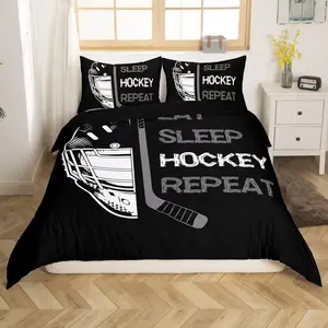3 pieces of youth ice hockey duvet set, adult ice hockey game bedding set, comfortable sports themed duvet cover, bedroom decoration, soft and breathable polyester material for guest room bedroom decor, 1 duvet cover and 2 pillowcases, Bed Sets Supplies
