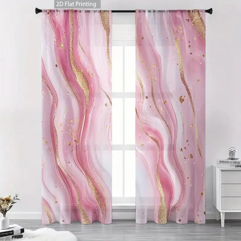 Marble Pattern Curtains Set, Elegant Home Decor, Stylish Room Decoration, Perfect for Living Room and Bedroom, 2 Pieces, Window Curtain