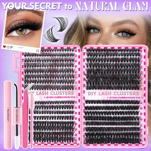 640pcs Natural Eyelashes Clusters Extensions Kit, 9-16mm Individual DIY Lashes | D Curl Fluffy Wispy False Eyelashes Thin Band with Glue & Tweezers - Reusable & Waterproof Eyelash Makeup for Beginner