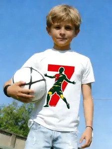 Cr7 Ronaldo Number 7 Football T-Shirt for Kids, Trendy Sports Style, Boys' Short Sleeve Top, Cr7 Print Tee