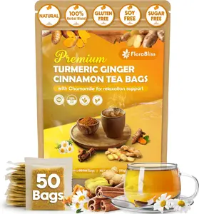 FloraBliss 50 Bags, Turmeric, Ginger, Cinamon, Chamomile Tea FloraBliss 50 Bags, Turmeric, Ginger, Cinamon, Chamomile Tea