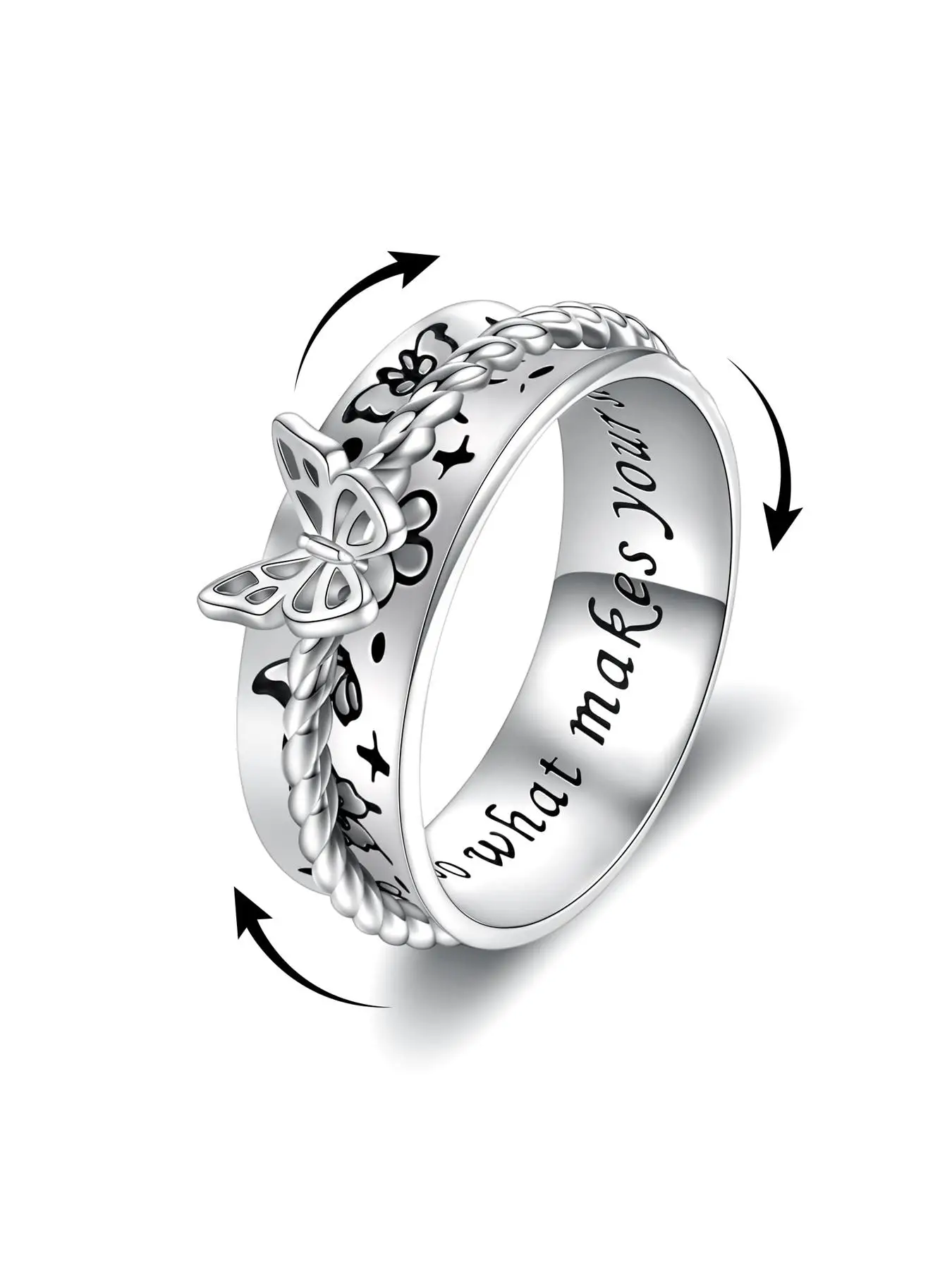 Women's Elegant Butterfly Design Rotating Ring, Trendy Novelty Anxiety Ring, Stylish Vintage Jewelry As Gift for Women & Girls