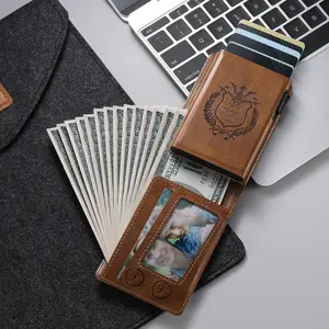 SUTENI Card Slot Wallet Flip Cover Faux Leather Business Minimalist Wallet Card Box Pressing The Button Automatically Ejects The Card For Unisex Relatives Friends and Elders Holiday Gift