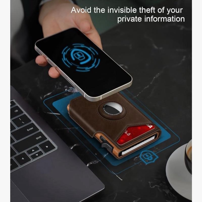 Airtag Wallet for Men Minimalist Slim Bifold Metal Aluminum Card Case with Smart Pop Up Credit Card Holder RFID Blocking & ID Window Compact Design