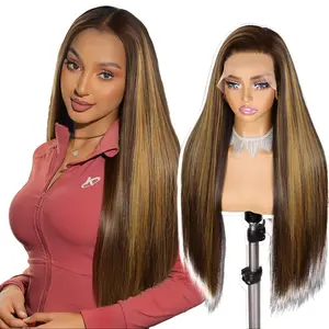 TAGOTA Highlight Honey Blonde Wig 13x6 Synthetic Lace Front Wigs for Women - HD Lace Straight Frontal Wig Pre-Plucked with Baby Hair Heat Resistant Fiber 30 Inches 220 Density Natural Hairline HD Lace Skin Melted Wigs 427
