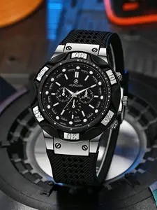 Unisex Quartz Analog Wristwatch, Casual Style, Silver Color Dial, Stainless Steel Case, Silicone Strap, Perfect for Daily Wear, Party, Vacation