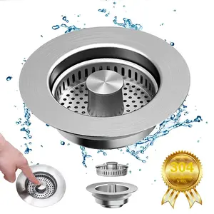 Upgraded 3 in 1 Kitchen Sink Drain Strainer - Stainless Steel Sink Stopper, Anti-Clogging Sink Food Catcher Basket, Fast Drainage Odor Filter Sink Plug for US Standard 3 1/2 inch Drain