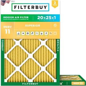 Filterbuy 20x25x1 Air Filter (2-Pack), Pleated MERV 11 Allergen Defense HVAC AC Furnace Air Filters (Actual Size: 19.50 x 24.50 x 0.75 Inches)