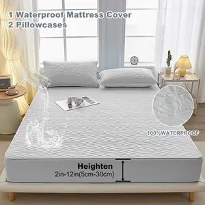 1pc Waterproof Non-Slip Dustproof Breathable Solid Bed Protective Cover Fitted Sheet Mattress Cover Soft Comfortable Skin Friendly Machine Washable for Bedroom Guest Room Apartment School Hotel Rental Room All Seasons Size Twin Full Queen King