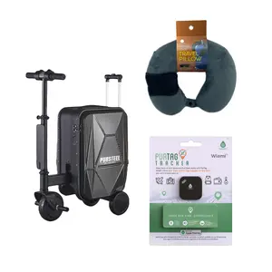 Smart Travel Set: Electric Luggage, Purtag Tracker & Memory Foam Pillow