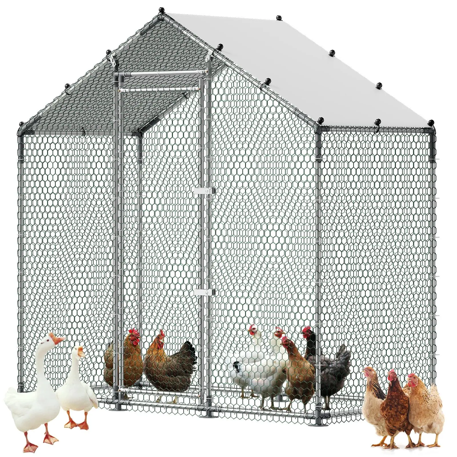 【SummerFinds】VEVOR Large Metal Chicken Coop,6.6 x 3.3 x 6.6 ft, Walk-in Chicken Run House with Waterproof Cover & Sturdy Frame, Spire Roof Poultry Cage Duck Pen for Rabbit Hen Goose Outdoor Backyard Farm Use