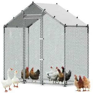 【Summervibes】VEVOR Large Metal Chicken Coop,6.6 x 3.3 x 6.6 ft, Walk-in Chicken Run House with Waterproof Cover & Sturdy Frame, Spire Roof Poultry Cage Duck Pen for Rabbit Hen Goose Outdoor Backyard Farm Use