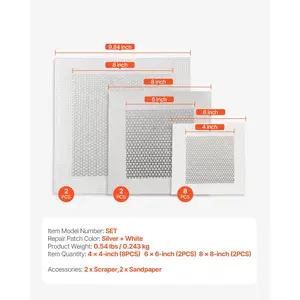 VEVOR 16PCS Drywall Repair Kit, 4/6/8-inch Aluminum Dry Wall Repair Patch Kit with 2 Scrapers 2 Sandpapers, Self-Adhesive Drywall Patches for Nail Holes, Wall Cracks, Peeling, Scraping