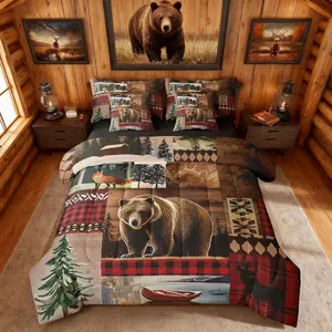 Rustic Farmhouse Bed Bag,Comforter Bed Set,7 Piece,Hunting Bear Cabin Bedding Set,Kids and Adults Wildlife Country Lodge Comforter,and Sheets,Retro Bed Set