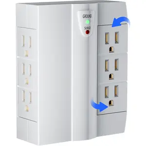 6 Outlet Extender Surge Protector, Side Access Swivel Power Splitter, 3 Rotatable Multi Outlet Wall Tap Adapter, Tight Fit, 3-Prong Grounded Flat Space Saving Snug Plug, 1000J/125V, ETL-White