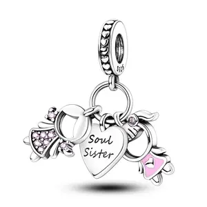 MU LA Love and Friendship Charm - 925 Silver Plated and Enamel Sisterhood Pendant, Special Gift for Women, Fits Bracelets and Necklaces from Pandora