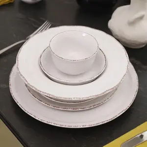 Dinnerware Ceramic Dinner Plate Set Tableware White Color Glaze Stoneware Dinner Set