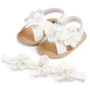 2025New Arrival Baby Girls Summer Sandals Cute Large Flower Flat Shoes Non-Slip Sole Infant First Walker Shoes