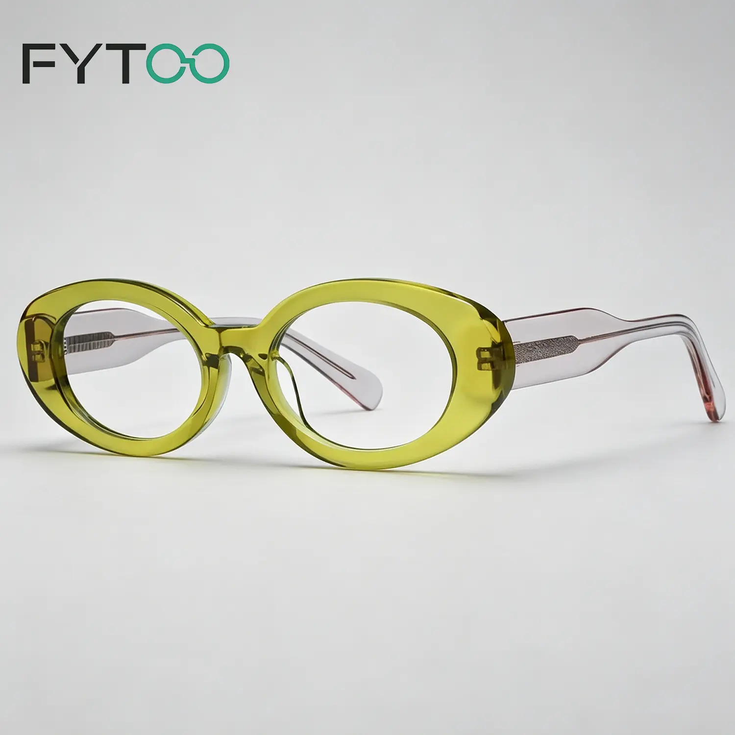 FYTOO Transparent Green & Pink Oval Acetate Glasses, Retro Y2K Statement Eyeglasses    1502-05