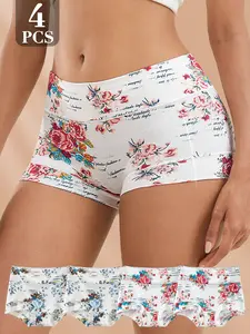QUASTI 4-Piece High-Waisted Multi-Color Breathable Cotton Women's Panties, Stylish Design, Soft, Skin-Friendly Fabric, High-Elasticity Seamless, Sizes S-XXL
