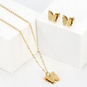 Titanium Steel 3D Butterfly Necklace Earrings Fairy Temperament Gentle Wind Earrings Jewelry Set