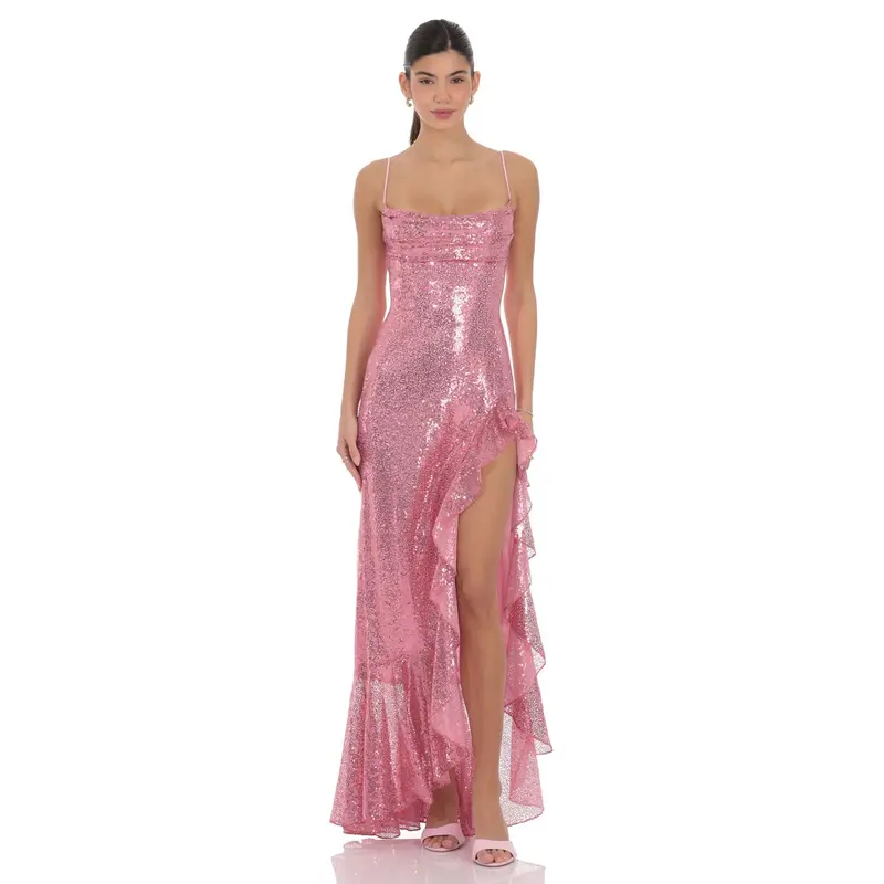 Lucy in the Sky Strapless Ruffle Asymmetrical Maxi Dress in Baby Pink -  TikTok Shop