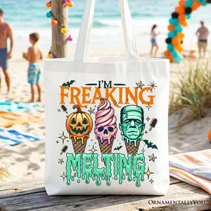 I’m Freaking Melting Frankenstein Tote Bag, Funny Ice Cream Halloween Gift Shopper for Summer Spooky Season