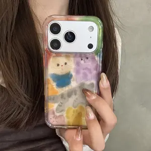 Colorful Cat Phone Case for Apple iPhone 17 Pro Max, Cute Girl Heart Design, Fashionable 16 Pro Max, Protective Cover for Men and Women