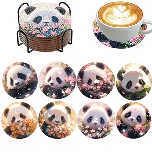 8-Piece Diamond Painting Set with Stand, Animal Theme Coasters, Sparkling Diamond Art Wooden Mosaic Craft Kit, DIY Home Decor, Diamond Painting Kits