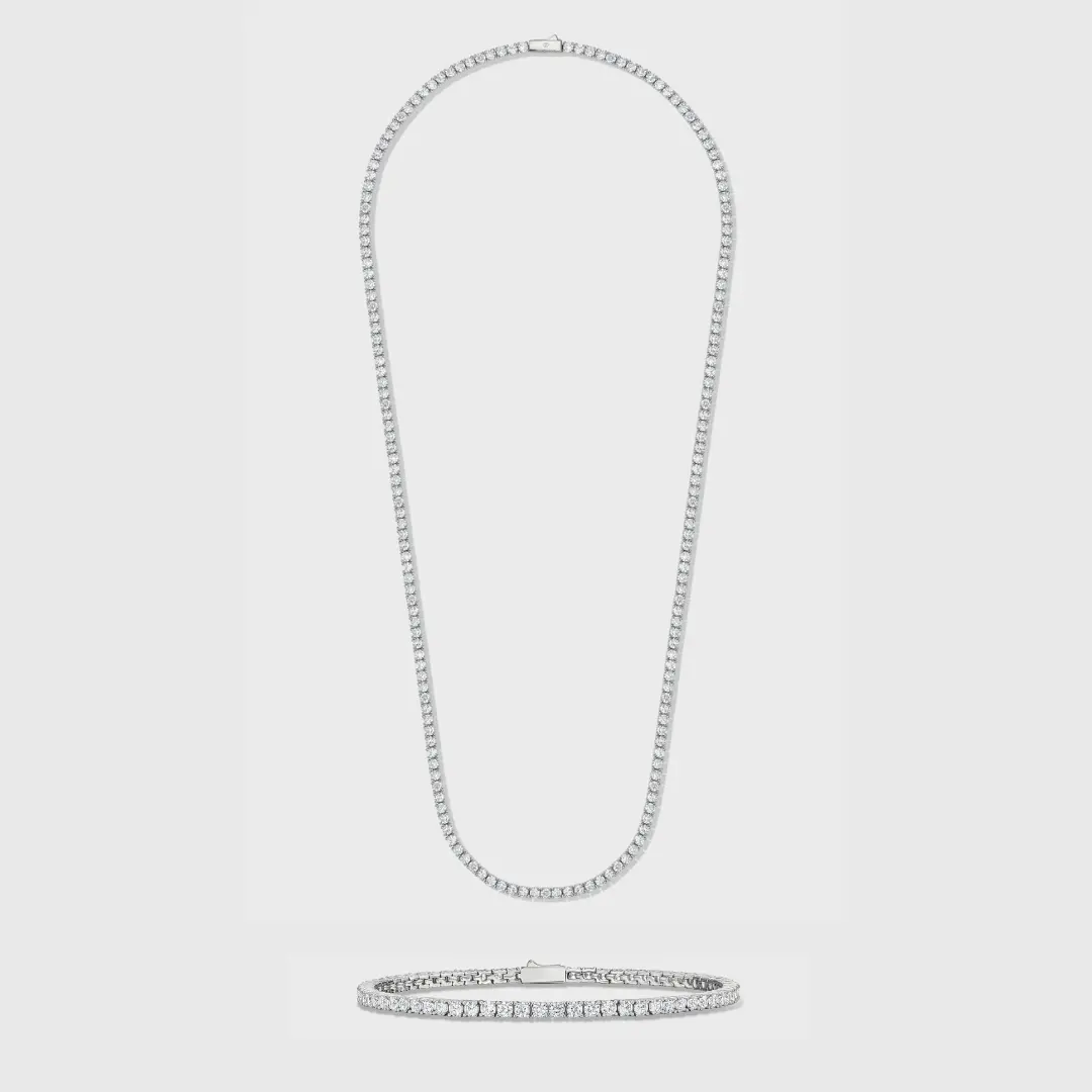 IMPERIUM JEWELRY 3mm Gold Tennis Chain and Bracelet Set - Elegant Statement Piece with a Sleek Design and Superior Craftsmanship