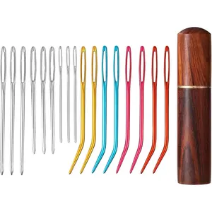 17 count Large Eye Sewing  Kit with Wooden Case, Blunt Darning & Bent Tapestry Hand Yarn  Tool Supplies for Crochet Knitting Kandi Embroidery Projects