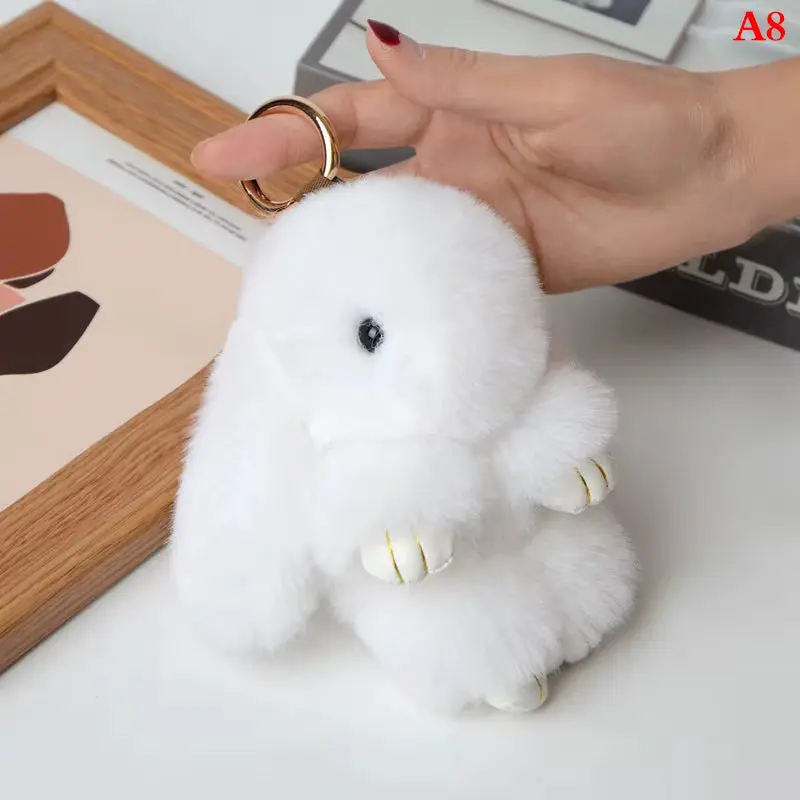 Adorable 15CM Fluffy Real Rabbit Fur Keychain - Cute Bunny Charm for Bags and Keys