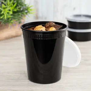 [240 sets] 32 oz Deli Containers with Lids | Injection Molded PP | Black